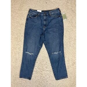 H&M &Denim Mom Jeans Womens Size 14 Blue Loose Fit Distressed Denim Casual